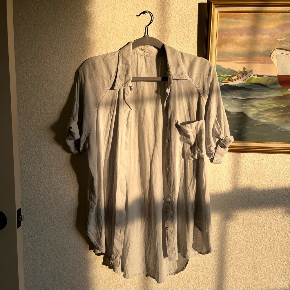 Aritzia Wilfred Free Boyfriend Linen Shortsleeve Shirt